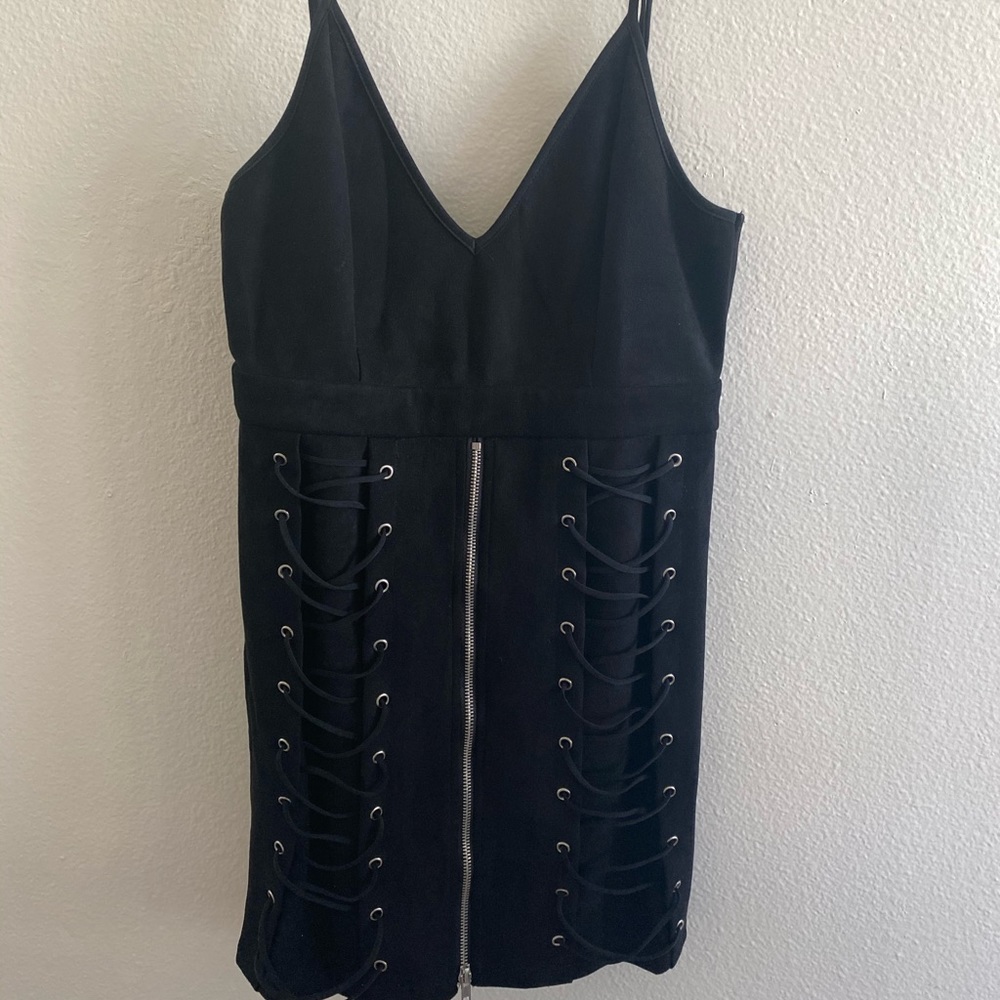 Black lace up zip LF bodycon